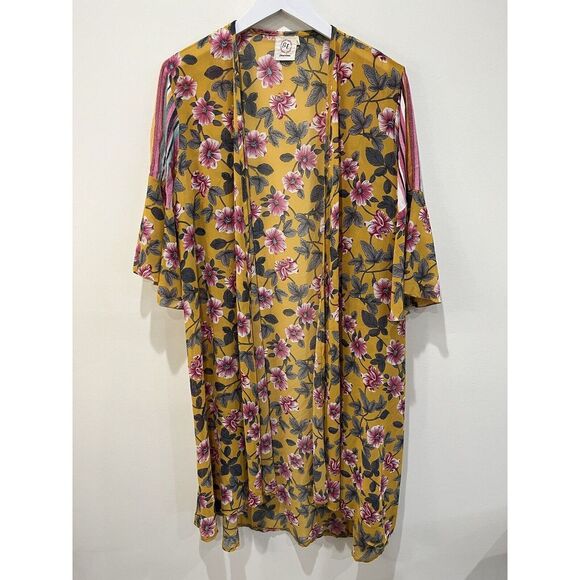 Grace & Emma Long Floral Long Bell Sleeves Kimono Style Cardigan Sz M L Cottage - Picture 2 of 8